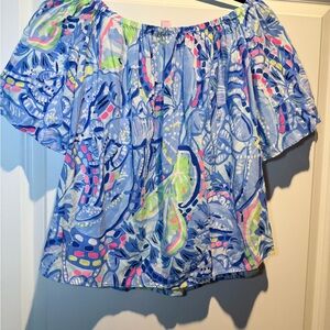 Lilly Pulitzer Off Shoulder Women's Blue Patterned Top